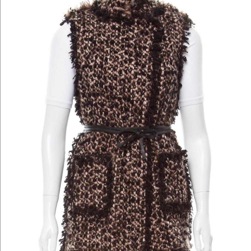 Taupe and black lab in wool vest